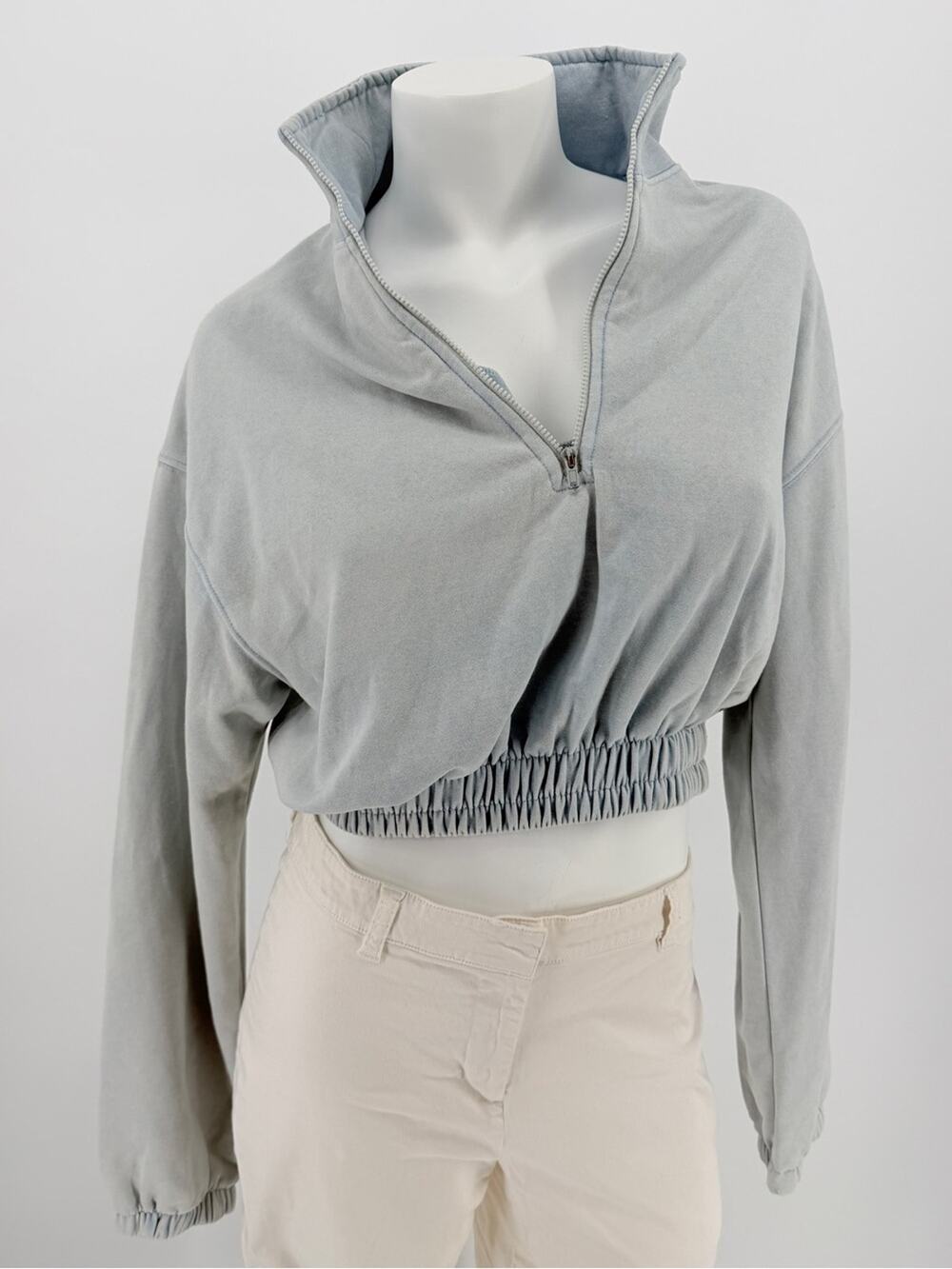 Cropped Quarter‑Zip Pullover Light Gray women medium streetwear sporty